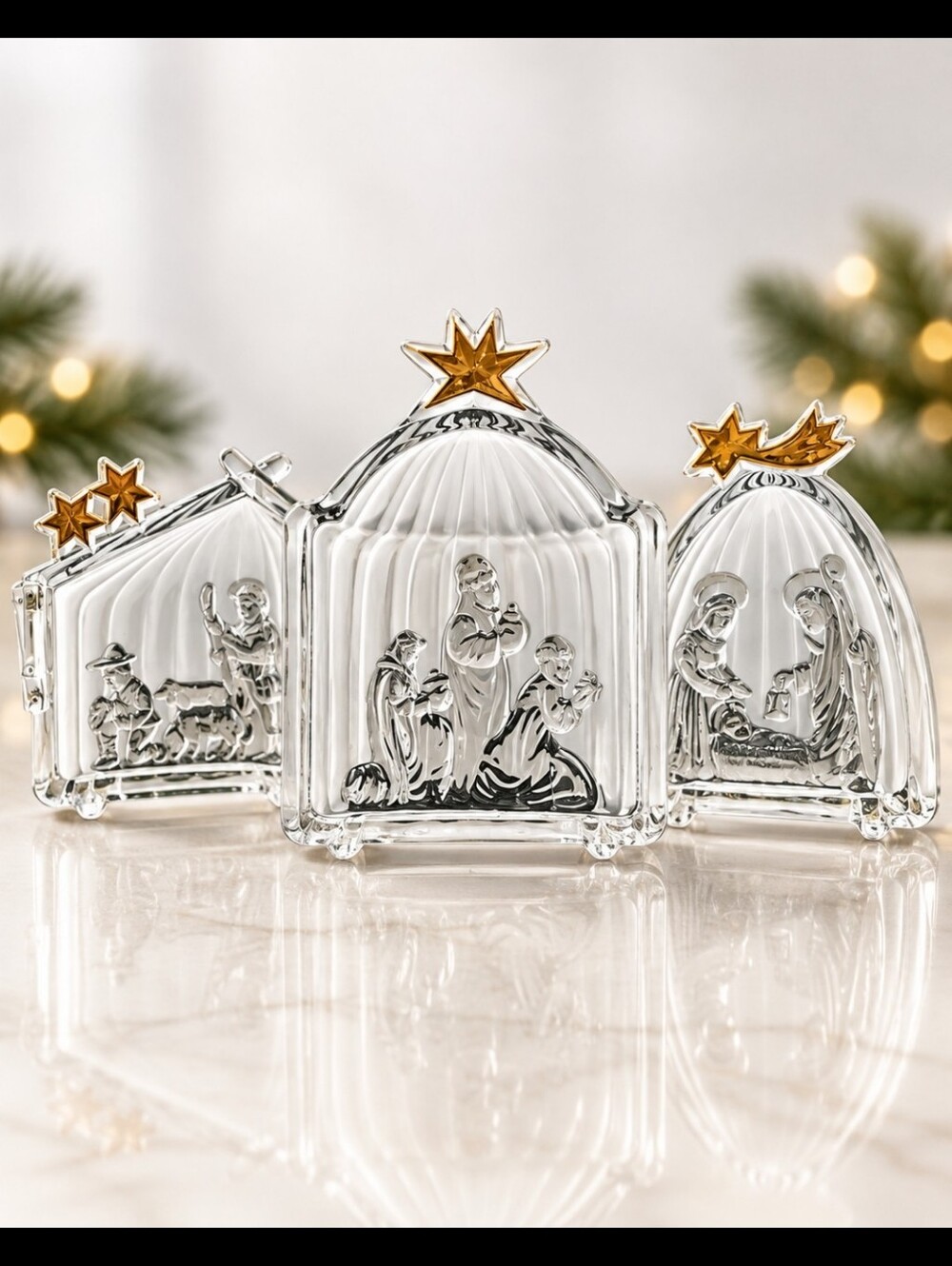 VINTAGE Mikasa crystal 3 pieces Nativity scene